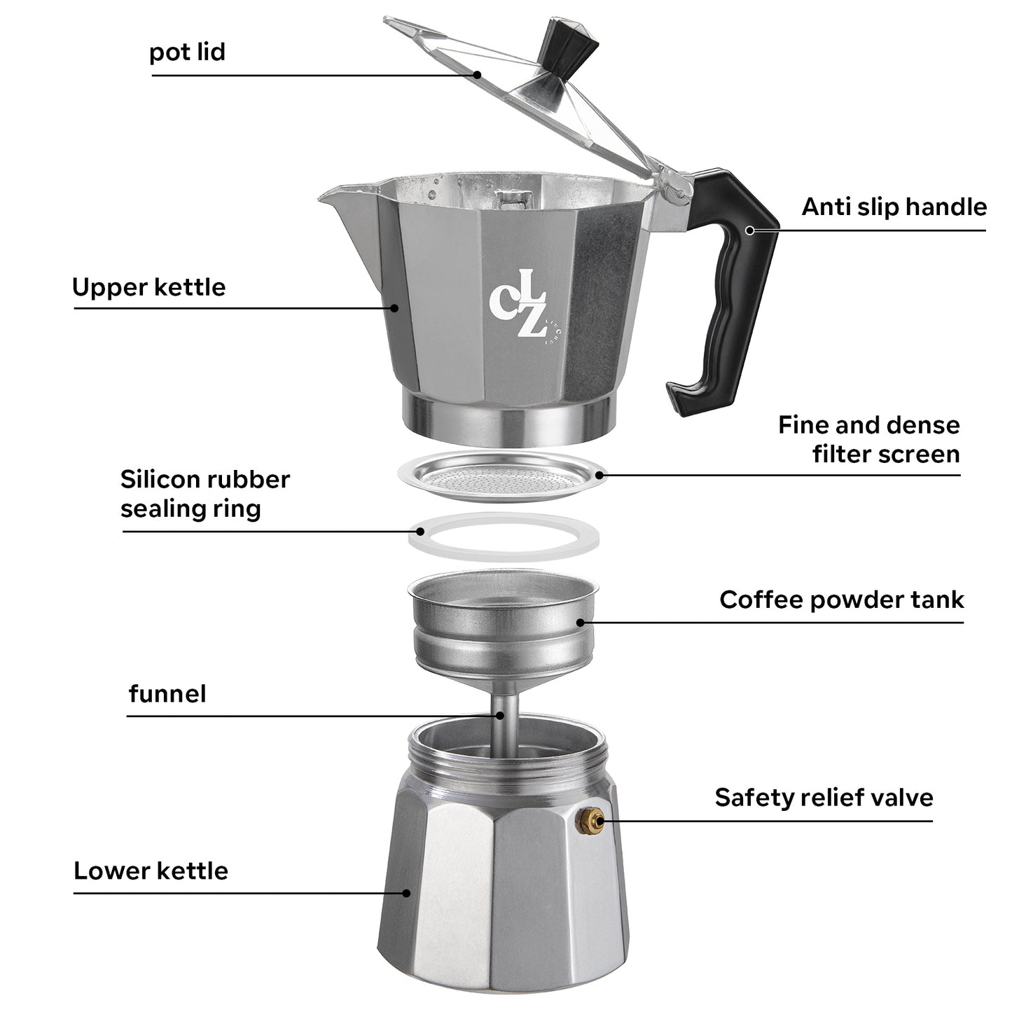 CLZLIUCHUI Silver Stovetop Espresso and Coffee Maker - The Italian and Cuban Coffee Maestro! Unleash Passion, One Pot of Richness, Craft Your Own Coffee World! Greca Moka Pot - 6 Espresso Cups